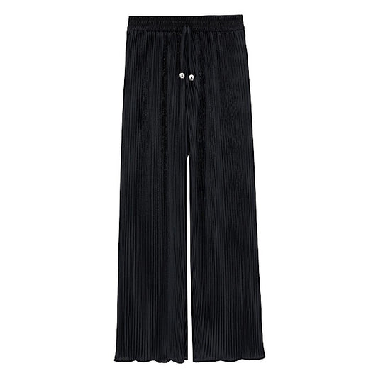 Girls Black Plissé Wide Leg Trousers
