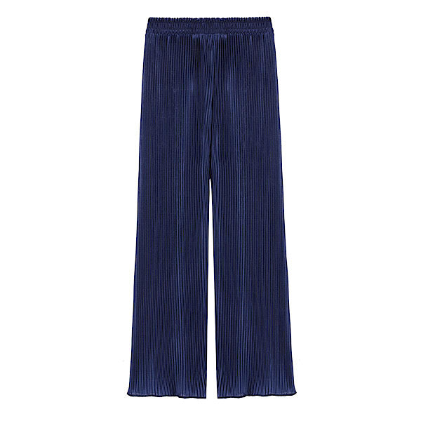 Girls Navy Plissé Wide Leg Trousers