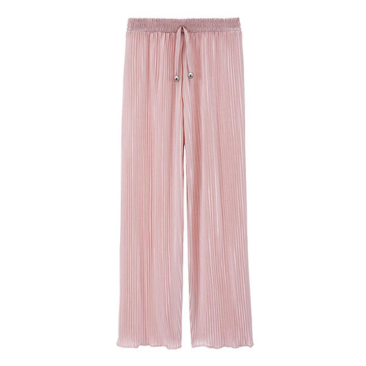 Ladies Pink Plissé Wide Leg Trousers