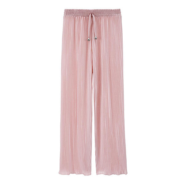 Girls Blush Pink Plissé Wide Leg Trousers