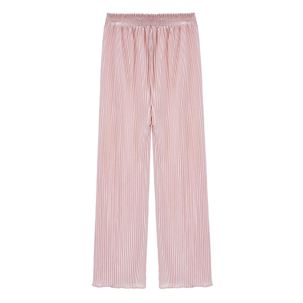 Girls Blush Pink Plissé Wide Leg Trousers