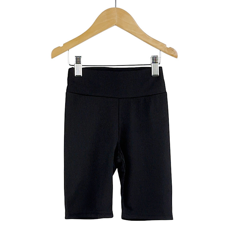 Girls Black Plain Ribbed Cycling Shorts