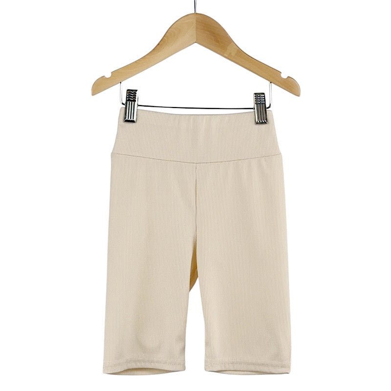 Girls Beige Plain Ribbed Cycling Shorts