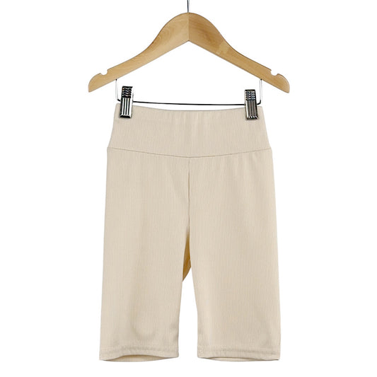 Girls Beige Plain Ribbed Cycling Shorts